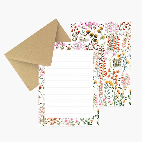 Letter set, letter writing set, watercolor, flowers, botanical, stationery, papel de carta, papergoods, carta da lettere, liberty pattern