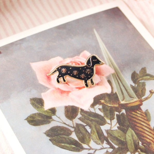 Enamel Pins, dachshund, sausage dog, gold metal, gold, brooch, accessory, clothes, pins, little gift, moon pins, galaxy, cat lover, magic