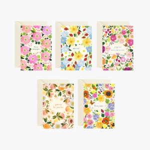 Cartes fantaisie, lot de 5 cartes carte postale, carte motif fleur, carte de vœux, célébration, carte à message, anniversaire, aquarelle