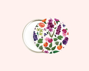 Pocket mirror, flowers, watercolor, round mirror, little gift, Taschenspiegel, beauty, specchio tascabile, espejo de bolsillo