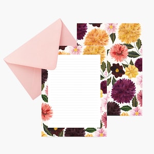 Letter set, letter writing set, watercolor, dahlia, botanical, stationery, papel de carta, papergoods, carta da lettere, flowers, envelope