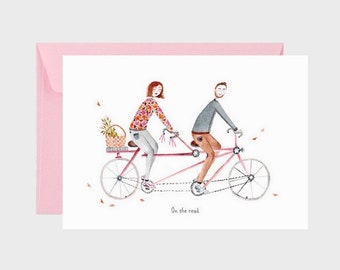 Carte de vœux, carte à message, velo, saint valentin,tandem, amour,carte postale, enveloppe, je t'aime, papeterie, livraison gratuite france