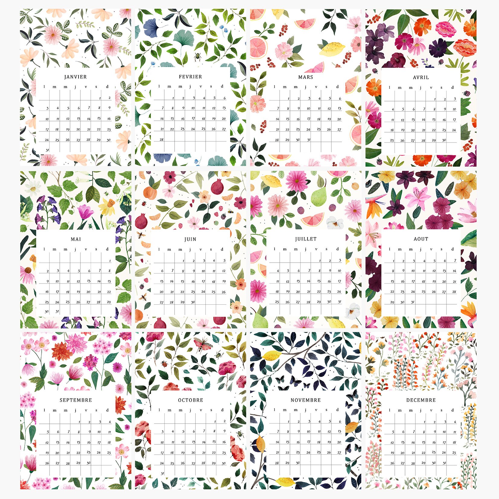 Floral Wall Calendar 2022 Planificador Mensual Calendario Etsy Riset