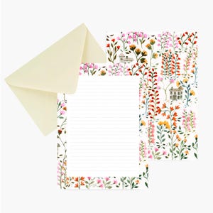 Carta da lettere modello Liberty, set di carta, cancelleria, compleanno, botanica, corrispondenza, acquerello, illustrazione, regalo