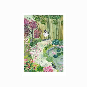 Japanse tuinposter, Print, Japanse kraanvogel, huisdecoratie, 21x29,7 cm, illustratie, schilderij, aquarel, kunst, cadeau, Kerstmis