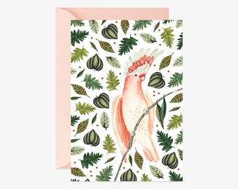 Card, postcard, vintage, Stationery, greeting card, floral, bird illustration, papergoods, art work, illustration, painting, carta postal