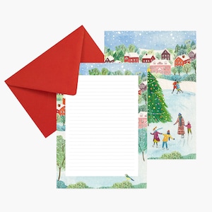 Papier à lettres sapins, set papier,  papeterie, anniversaire, botanique, correspondance, aquarelle, liberty, illustration, cadeau, noël