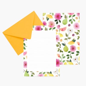 Papier à lettres citrons, set papier,  papeterie, anniversaire, botanique, correspondance, aquarelle, liberty, illustration, cadeau