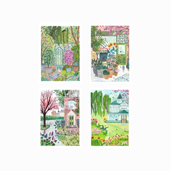 Affiches jardins, Impression, chat, fleurs, décoration maison, 21x29,7 cm, illustration, peinture, aquarelle, livraison gratuite france