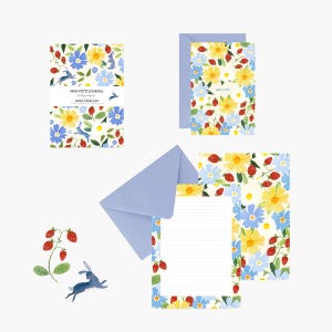 Set papeterie avec papier à lettre, carte de vœux, remerciement, petit carnet, illustration aquarelle fleurs, anniversaire, cadeau noël