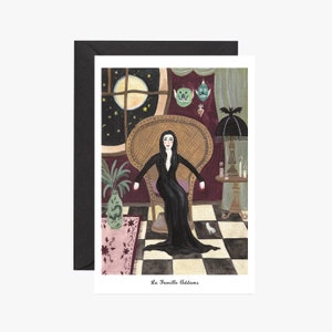 Carte postale, la famille Addams, Morticia Addams, carte, Postkarte, halloween, illustration, sorcière,  livraison gratuite france