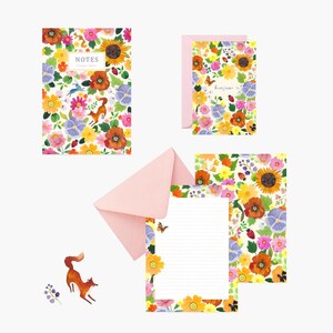 Set papeterie avec papier à lettre, carte de vœux, remerciement, grand carnet, illustration aquarelle fleurs, anniversaire, cadeau noël