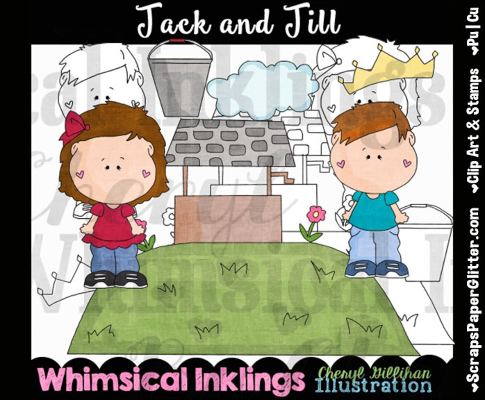Jack and Jill Clip Art Black &amp; White Images Combo Set | Etsy