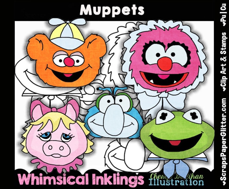 Muppet Faces Clip Art BONUS Lineart Commercial Use Digital | Etsy