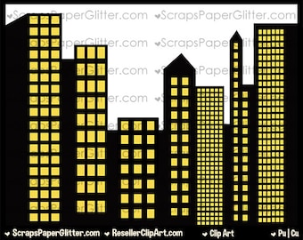 Superhero Skyline Clip Art, Digital, Clipart, Images, Commercial Use, Instant Download, City, Buildings, Super Hero, Sky Scrapper, Gothem