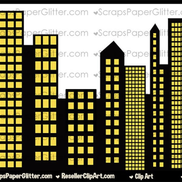 Superhero Skyline Clip Art, Digital, Clipart, Images, Commercial Use, Instant Download, City, Buildings, Super Hero, Sky Scrapper, Gothem