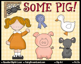Charlotte's Pig Digital Clip Art - Commercial Use Graphic Image Png Clipart Set - Instant Download - Web Storybook Fairytale Nursery Rhyme