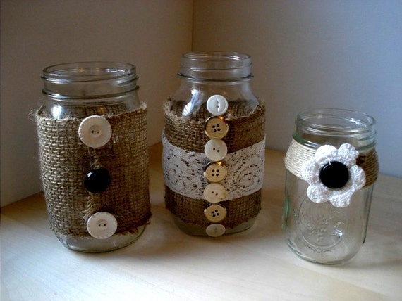Items similar to Mason Canning Jar Decoration, Shabby Chic Wedding