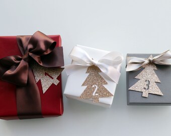 Gold Glitter Christmas Tree Countdown Tags: 24 Die Cut Accessories