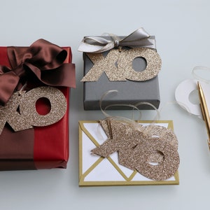 xo Gift Tags with Envelopes Silver or Gold Glitter Set of 6 Gold