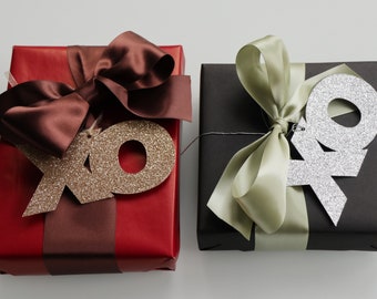 xo Gift Tags with Envelopes - Silver or Gold Glitter - Set of 6
