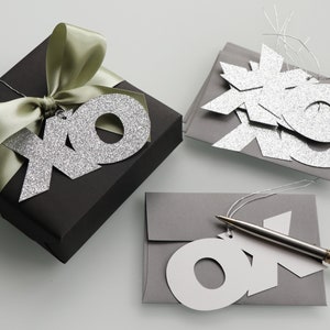 xo Gift Tags with Envelopes Silver or Gold Glitter Set of 6 Silver