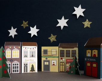 Printable Christmas Advent Calendar: Colourful Small Town (PDF File)