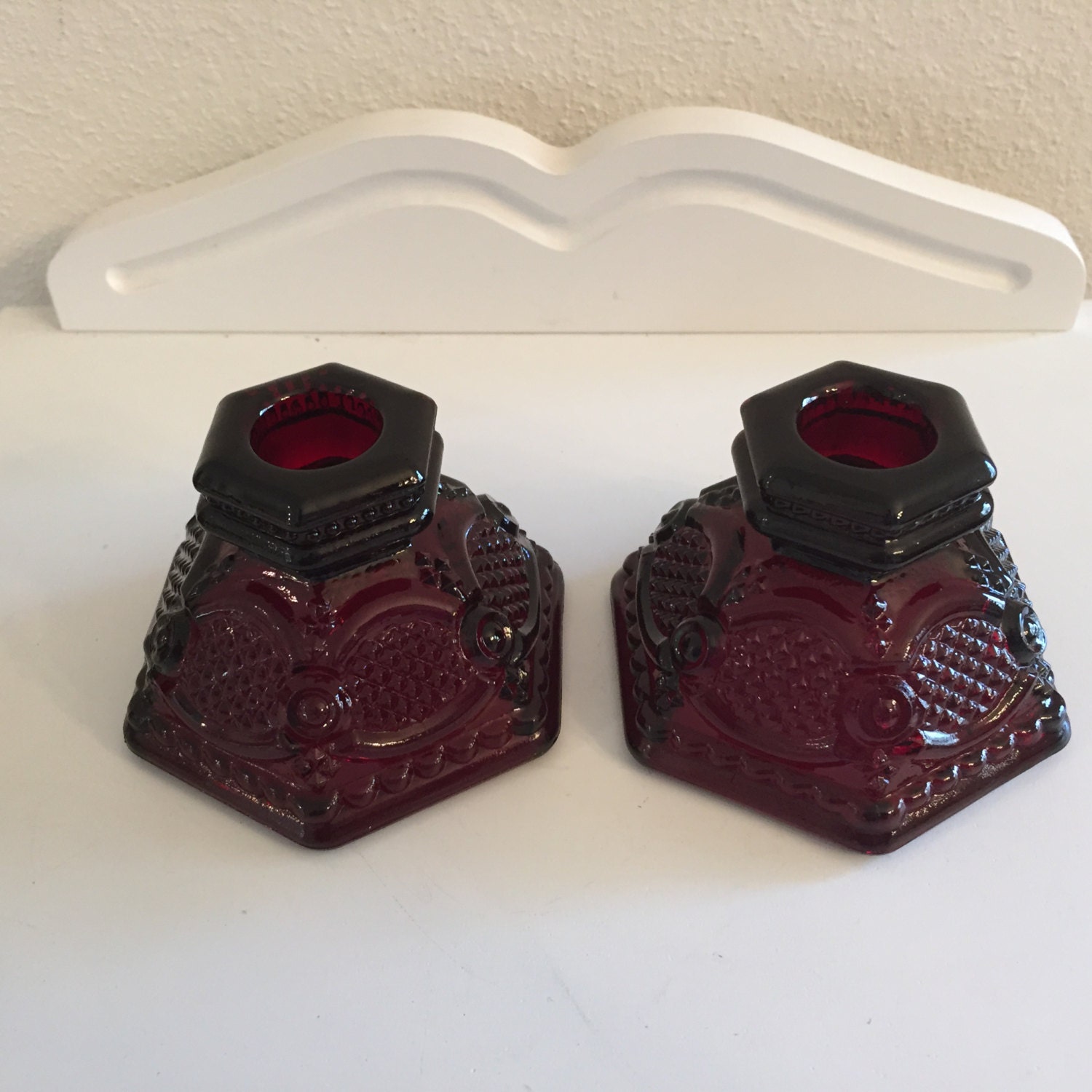 Pair of Avon 1876 Cape Cod Collection Ruby Red Candleholders Etsy