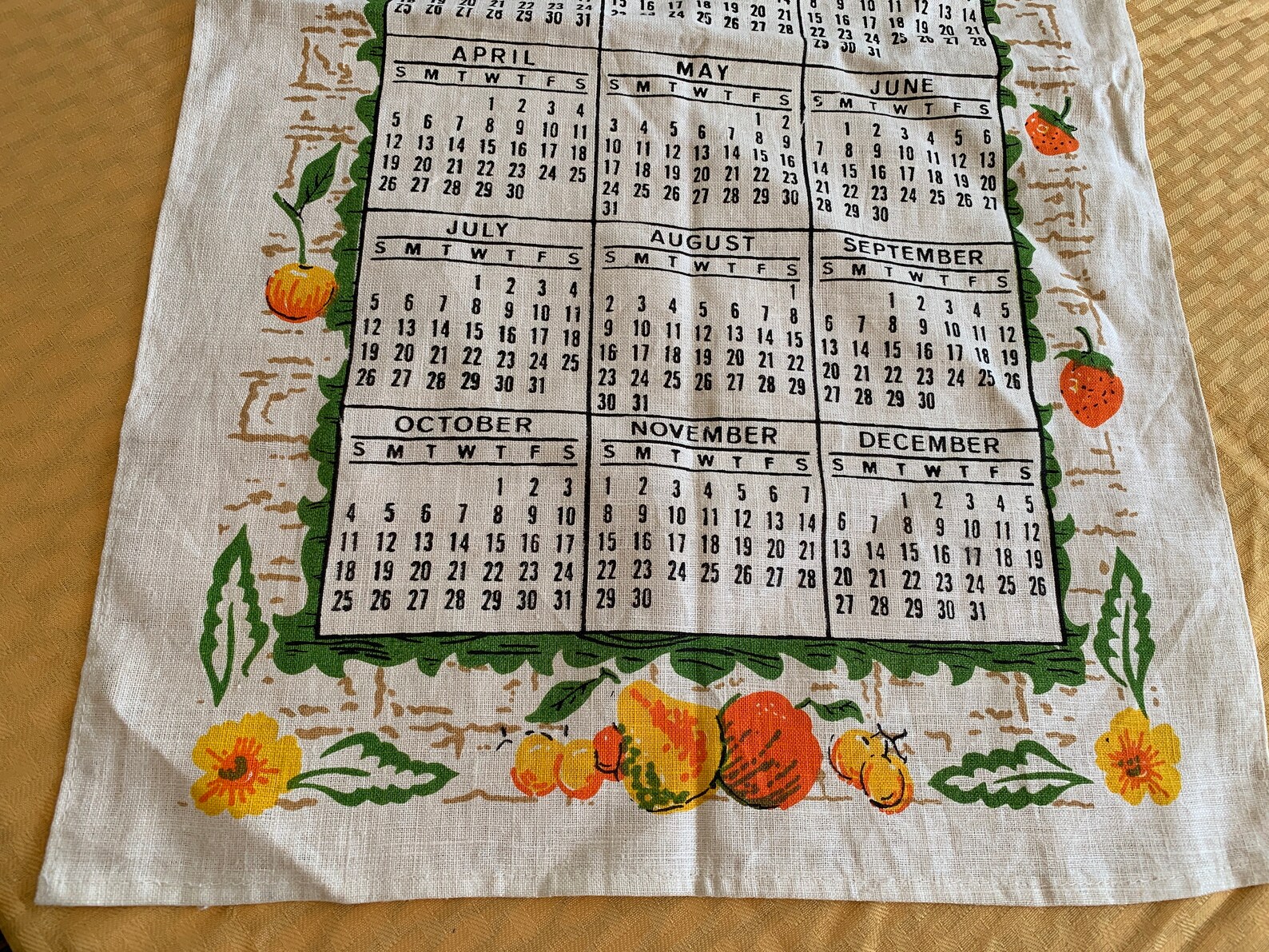1970 Linen Calendar Towel Etsy