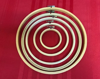 Lot of Wood Embroidery Hoops, 10" - 3", Set of 5