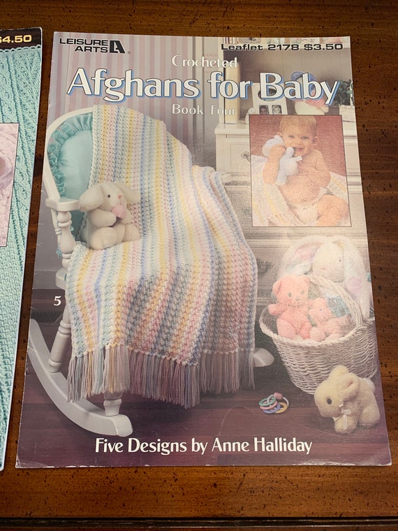4 Designs Pattern//Instructions Leaflet Baby Afghans to Knit and Crochet