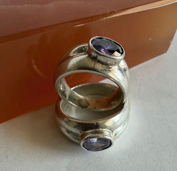 Chunky Sterling Silver Statement Ring – Oval Purp… - image 9