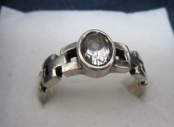 Vintage Sterling Silver Chain Link Ring with Oval… - image 1