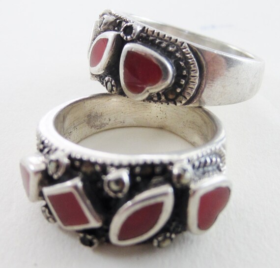 Oxidized Silver Commitment Ring with 4 Ruby Red S… - image 3
