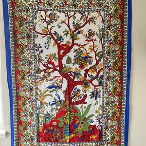 Handcrafted 100% Cotton Tapestry, Screen Printed Tree of Life, Dorm Wall Decor, Twin Bedspread, Yoga, Meditation, Beach Spread