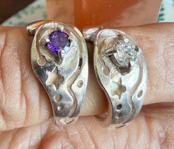 Sterling Silver Celestial Spiral Ring - Amethyst … - image 1