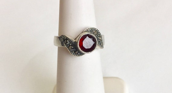 Vintage Oxidized Sterling Silver, Garnet and Marc… - image 3