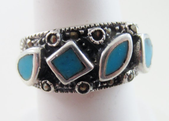 Oxidized Silver & Turquoise Commitment Ring - image 2