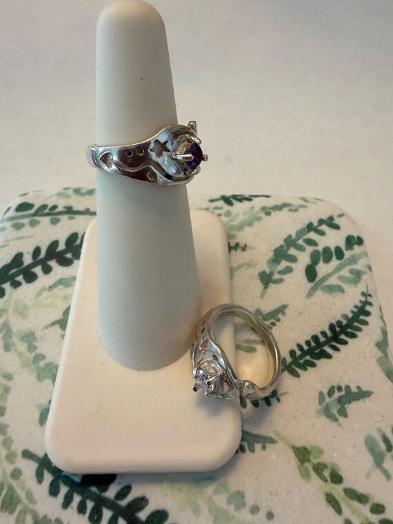Sterling Silver Celestial Spiral Ring - Amethyst … - image 3