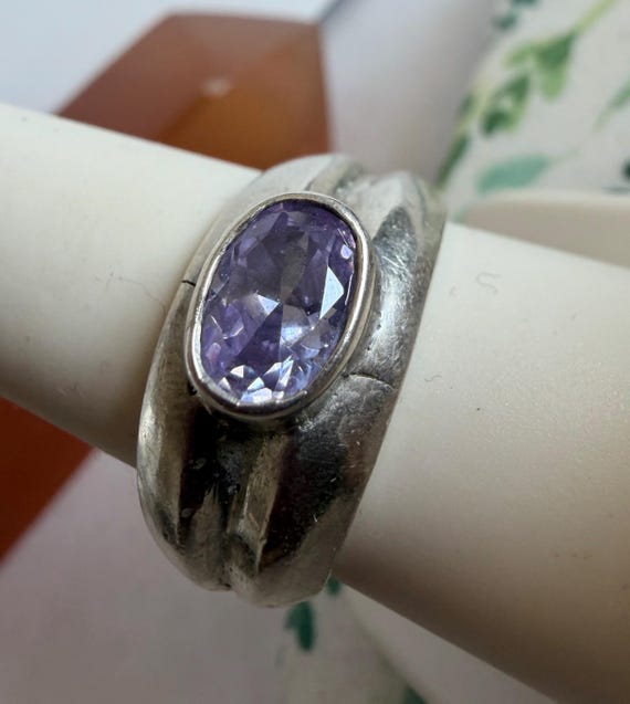 Chunky Sterling Silver Statement Ring – Oval Purp… - image 8