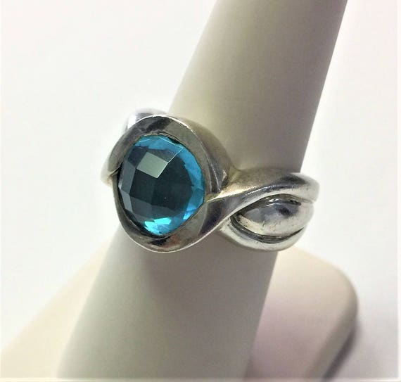 Chunky Silver Ring with Blue Topaz; Vintage Silve… - image 6