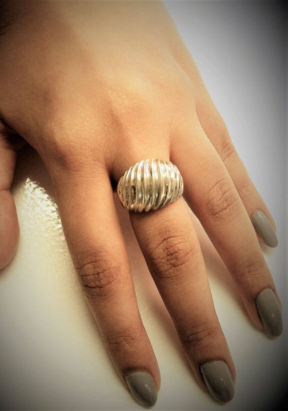 Vintage Sterling Silver Textured Dome Ring - image 2