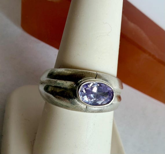 Chunky Sterling Silver Statement Ring – Oval Purp… - image 6