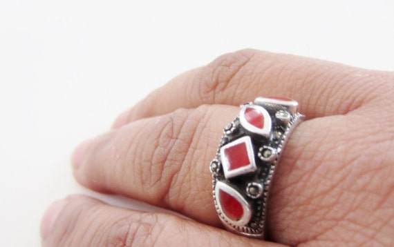Oxidized Silver Commitment Ring with 4 Ruby Red S… - image 5