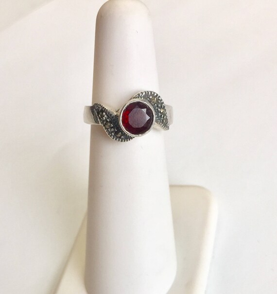 Vintage Oxidized Sterling Silver, Garnet and Marc… - image 2