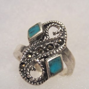 Turquoise and Marcasite Sterling Silver Ring