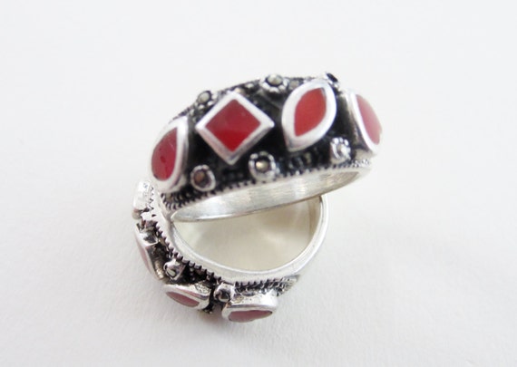 Oxidized Silver Commitment Ring with 4 Ruby Red S… - image 2