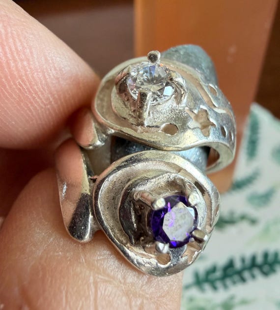 Sterling Silver Celestial Spiral Ring - Amethyst … - image 4