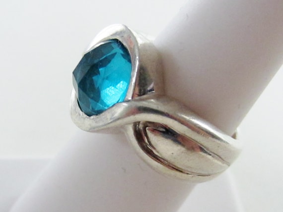 Chunky Silver Ring with Blue Topaz; Vintage Silve… - image 1