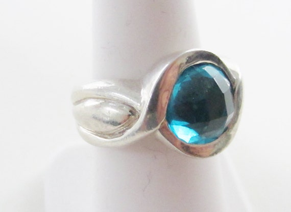 Chunky Silver Ring with Blue Topaz; Vintage Silve… - image 2